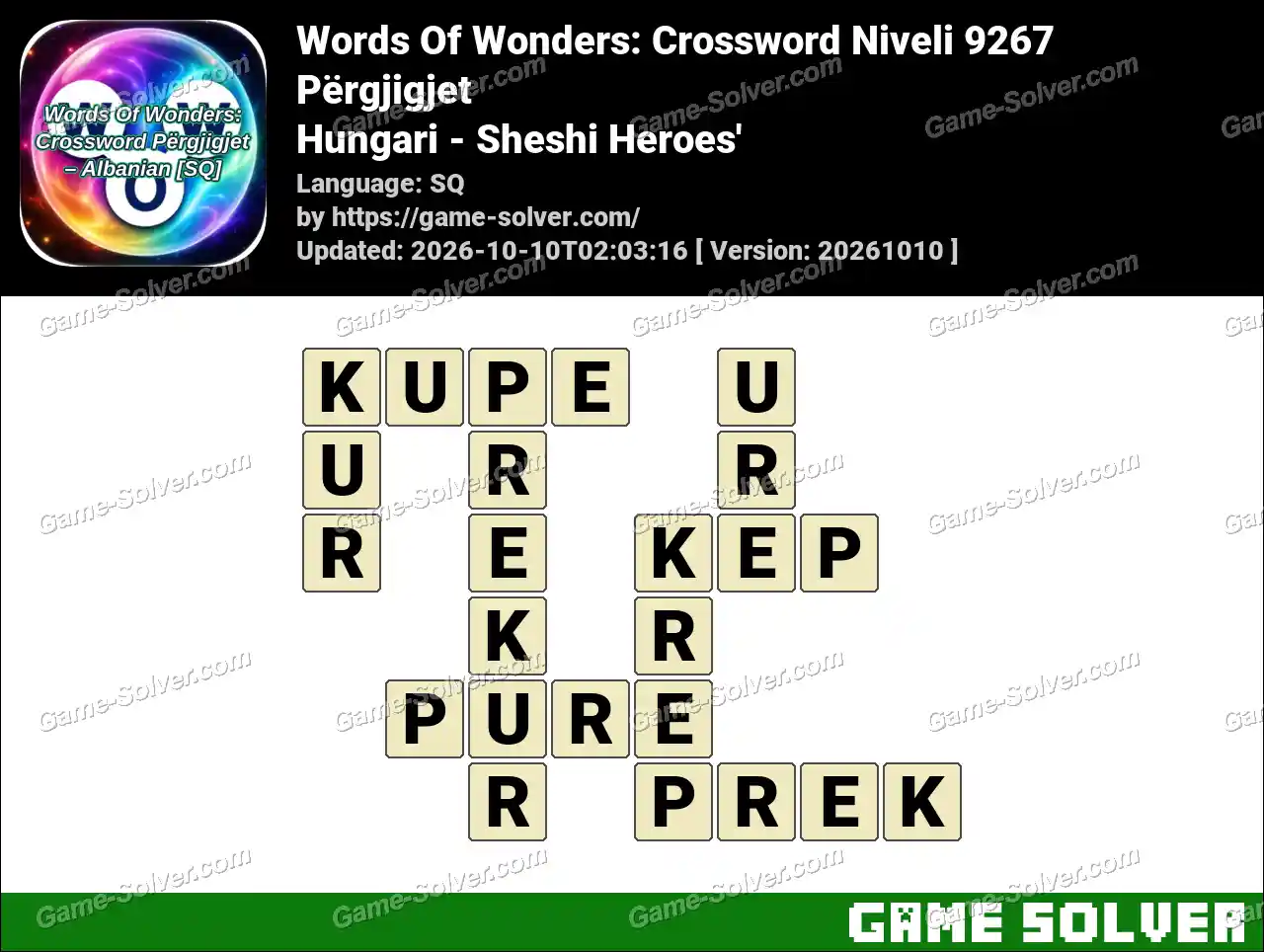 Words Of Wonders: Crossword Niveli 9267 Përgjigjet – Hungari – Sheshi Heroes’
